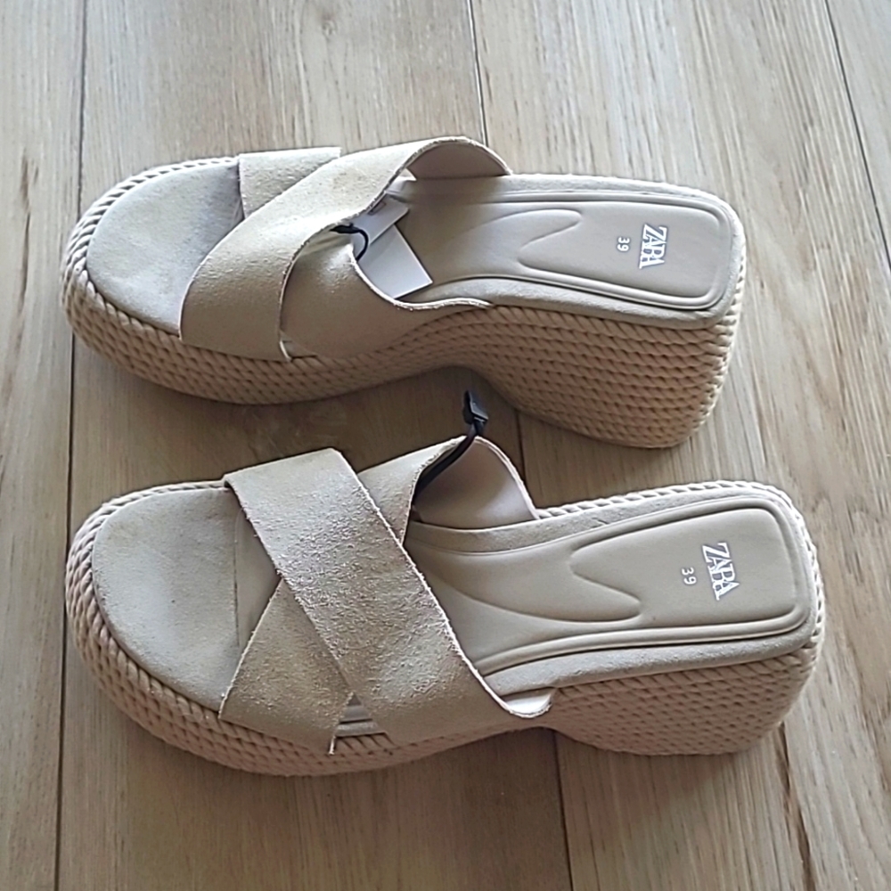 Zara rope wrapped crisscross platform sandals Size 8.5 Or 39